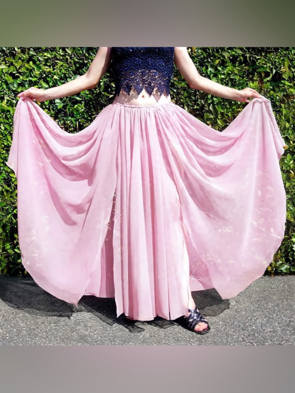 Light Pink Chiffon Skirt 2 slits Ameynra design